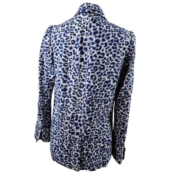 Cartonnier Anthropologie Blue and White Cheetah Print Double Breasted Blazer S - Picture 6 of 8